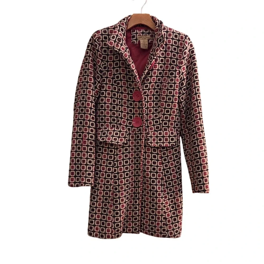 Y2K Bouclé Coat, Pink Tweed, Coquette, Twee, Mod, Retro, Statement Jacket, Sz M - Picture 4 of 15